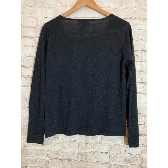 C'Est City Top Womens Medium Silk All Over Glitter Black Long Sleeve Stretch - Picture 9 of 11